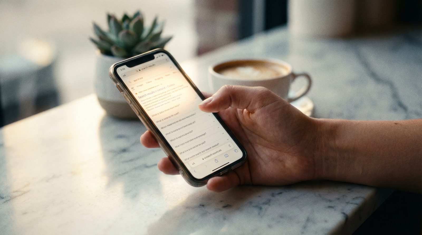 A hand holding a phone showing local search results for day spas — the top result stands out